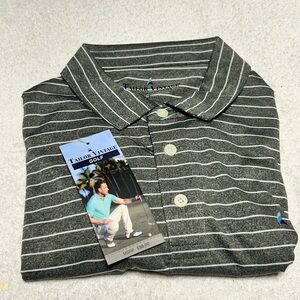Tailor Vintage Gray Striped Golf Polo Shirt Men’s Short Sleeve Size L $29‎